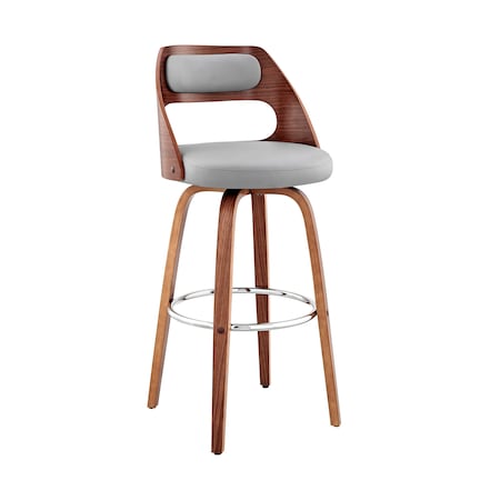 Armen Living Julius 30" Gray Faux Leather and Walnut Wood Bar Stool LCJUBAWAGR30